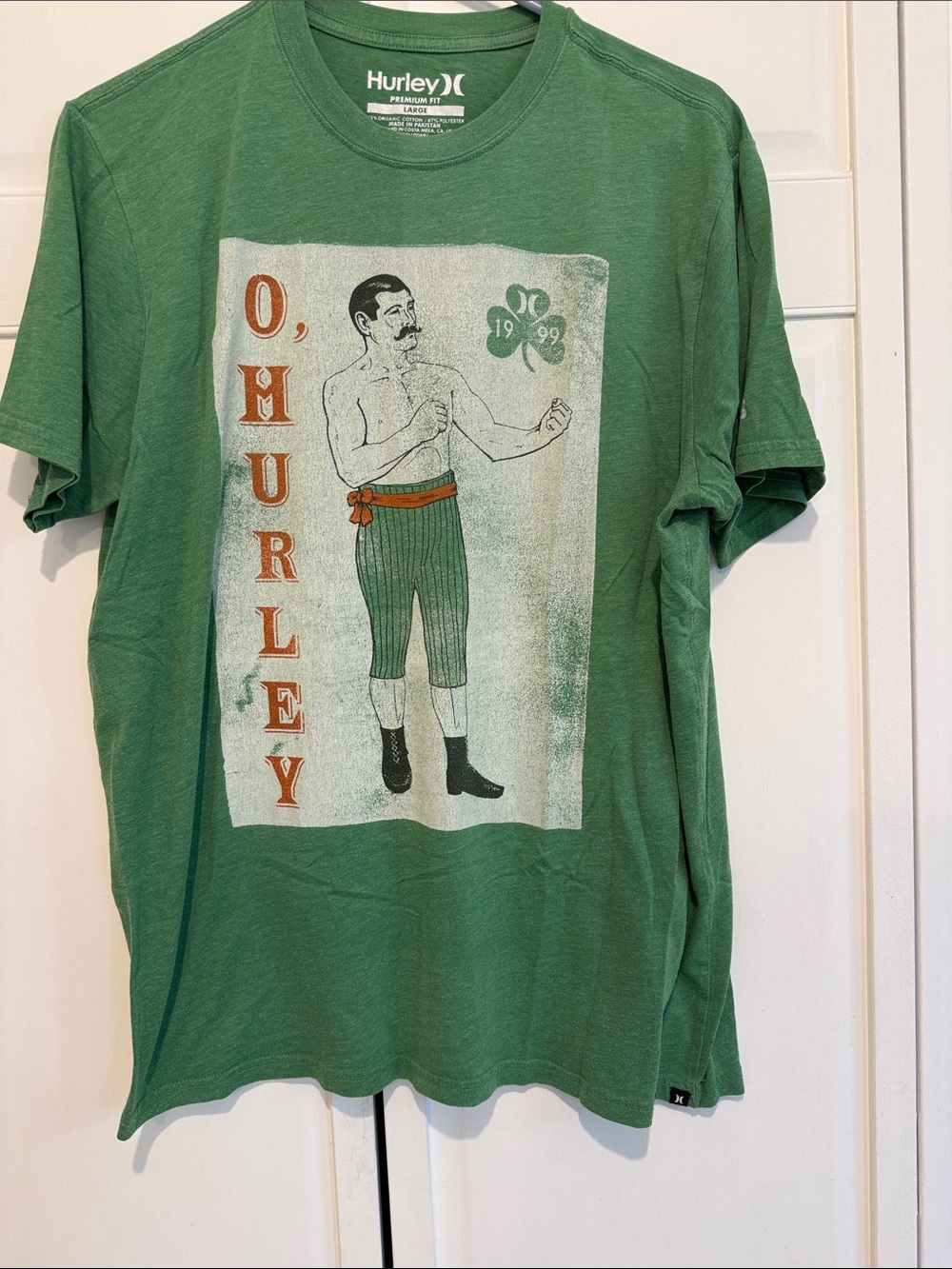 Hurley Green Short-Sleeve Tee with Vintage Irish Boxer Graphic